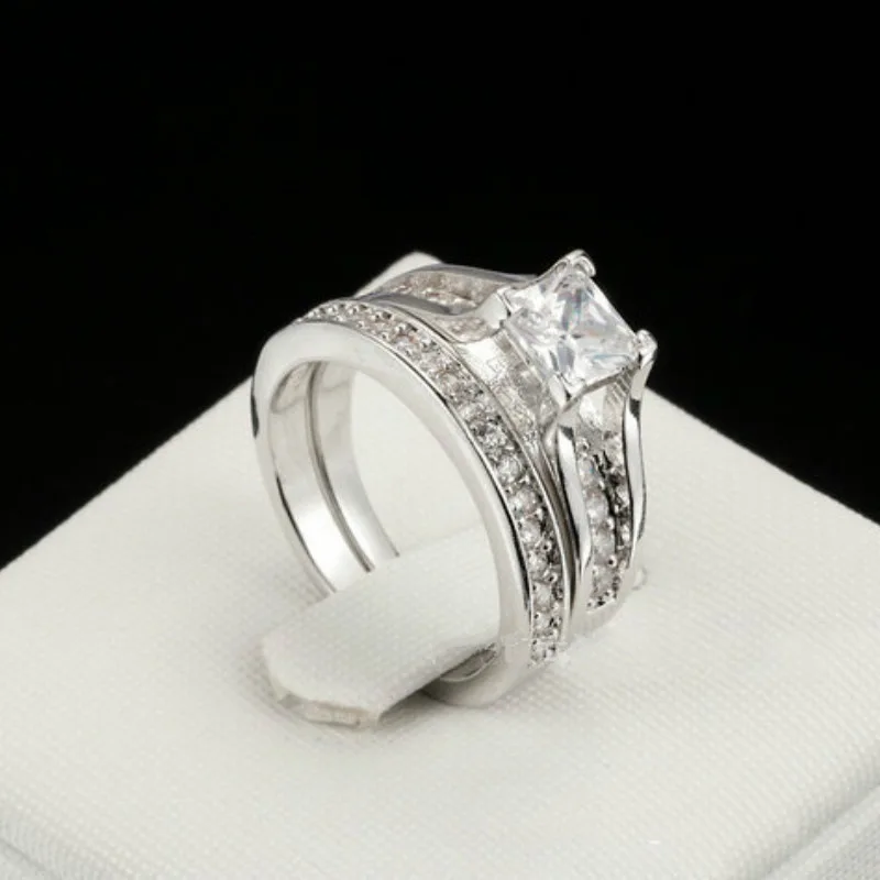 Набор обручальных колец с белым цирконием для принцессы женские кольца мужчин и