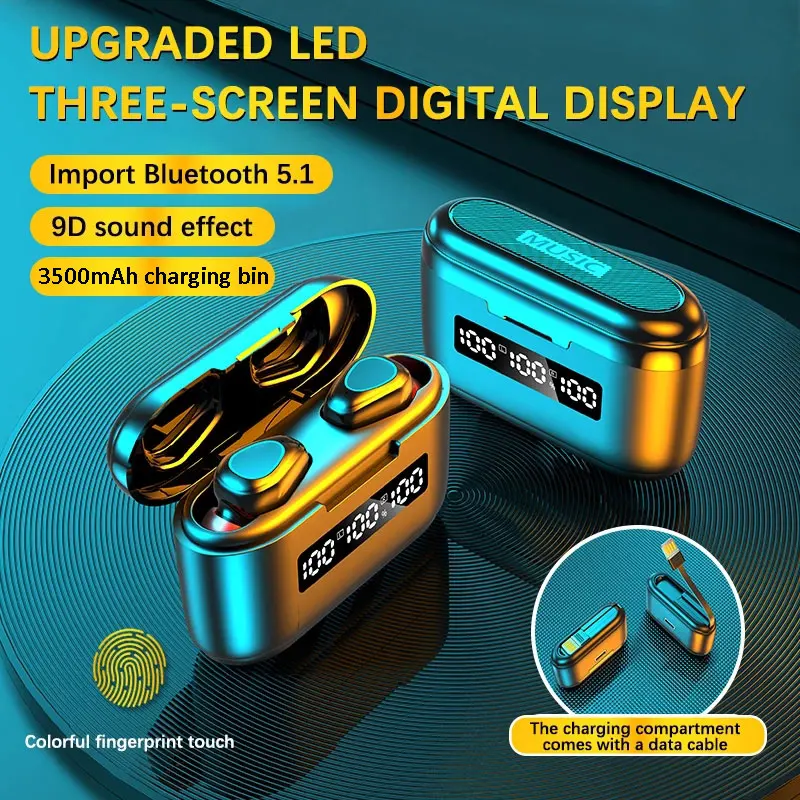 

TWS Bluetooth 5.1 Earphones Wireless headphones Sports Earbuds Headset HIFI Stereo Sports Earphone With 3500mAh Charging Box