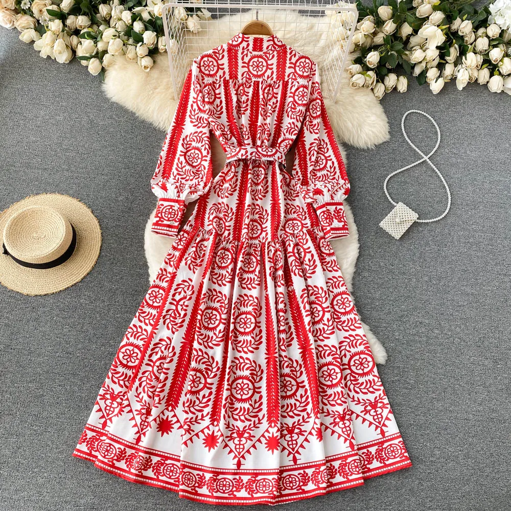 Женское длинное платье с винтажным принтом однобортное этническое Платье Бохо