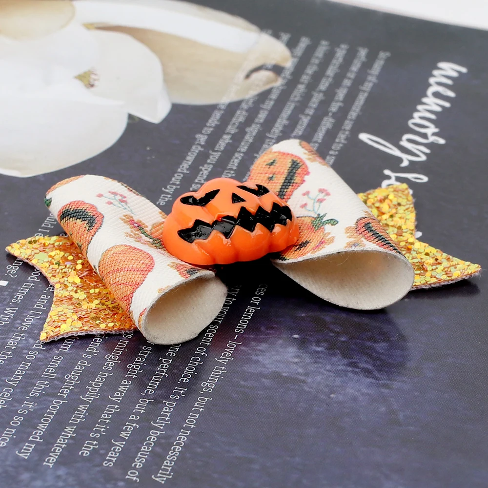 

Cheer Bow 3" Halloween Hair Bows Clips Glitter Cartoon Pumpkin Ghost Spider Hairgrips For Girls Kids Party Hairpins Accessories