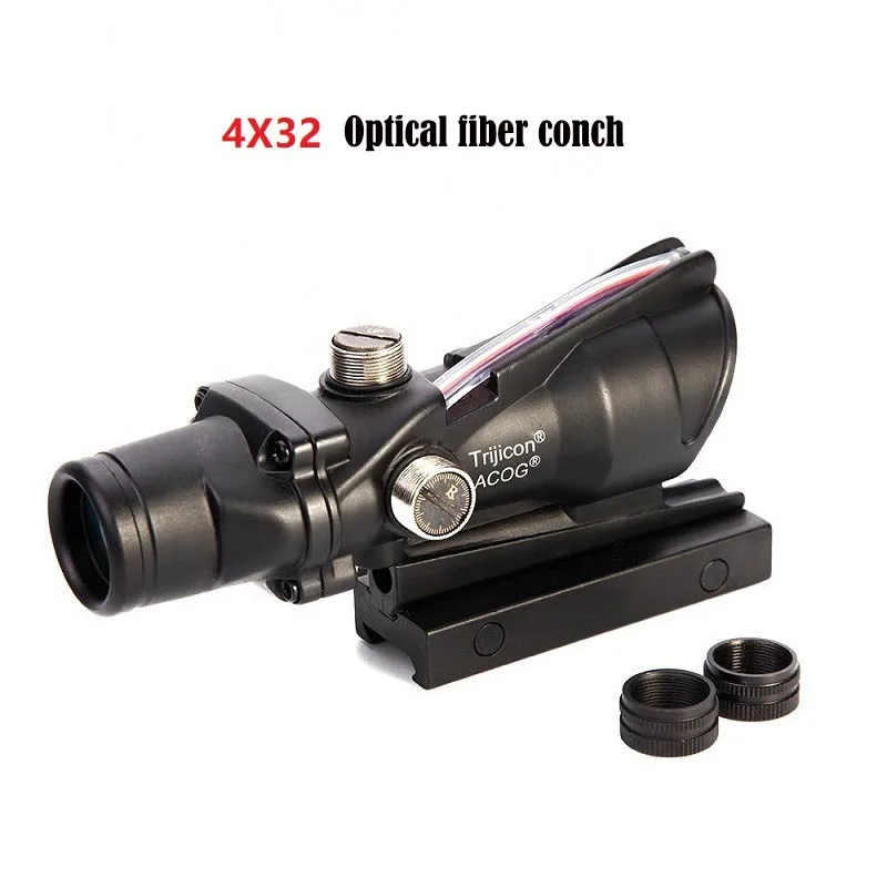 

Totrait ACOG 4X32 Hunting Riflescope Real Fiber Optics Green Red Dot Illuminated Chevron Etched Reticle Tactical Optical Sight