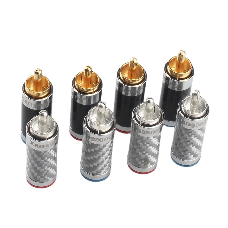 

4Pcs Rhodium Welding RCA Plug Connector Carbon Fiber HiFi Audio Adapter
