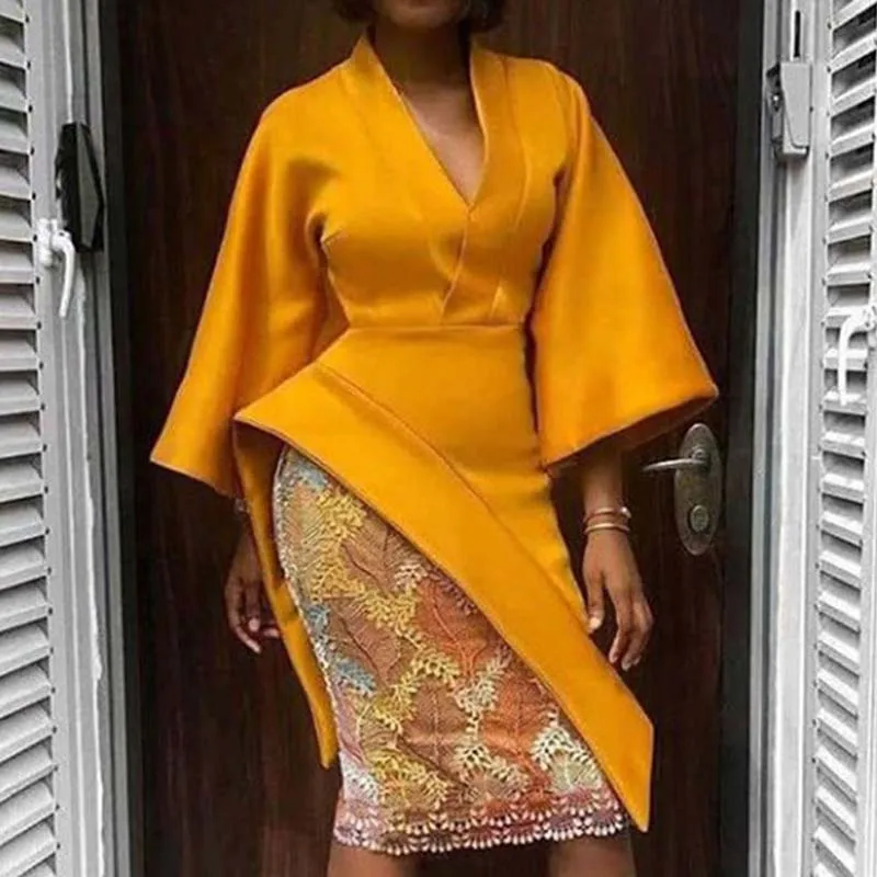 Женское асимметричное платье в африканском стиле желтая блуза средней длины с
