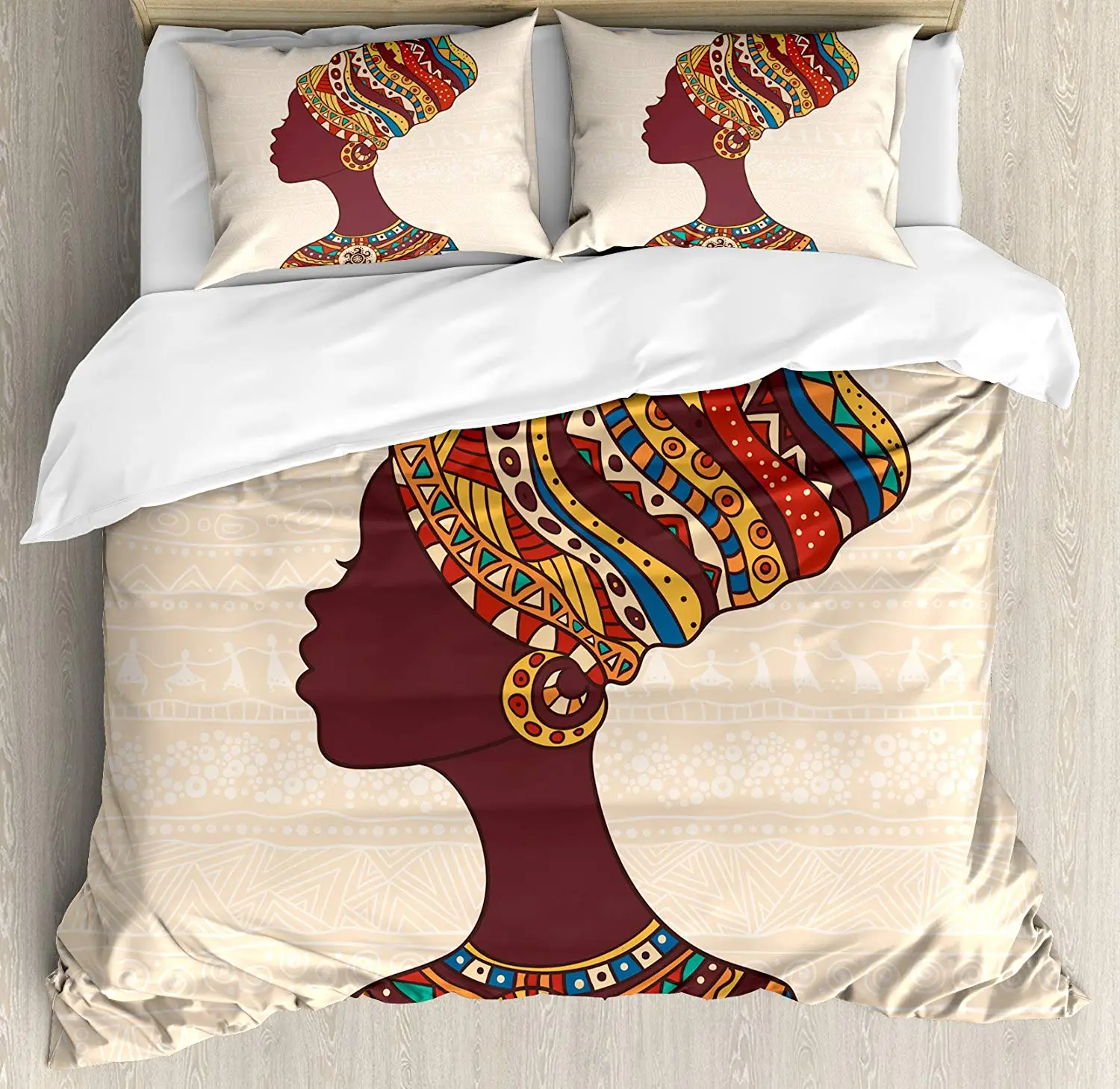 Этнический пододеяльник набор женщина в традиционном модном платье портрет