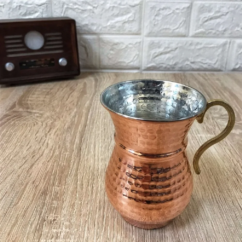 

Hand Forged 100 Copper Water & Buttermilk Ayran Cup 1/3/6 Pieces English Plated with Handle Pure Copper Hand Hammered Accessori