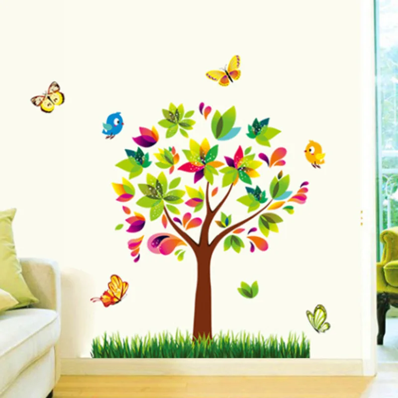 

Custom Color DIY Huge Tree Nursery Wall Decals Mural Stickers Huge Nursery Tree with Leaves Birds