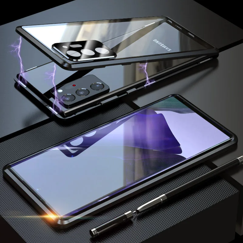 

Luxury Magnetic Adsorption Back Cover for Samsung Galaxy Note 20 Ultra Note 20 Tempered Glass Built-in Magnet Metal Bumper Case