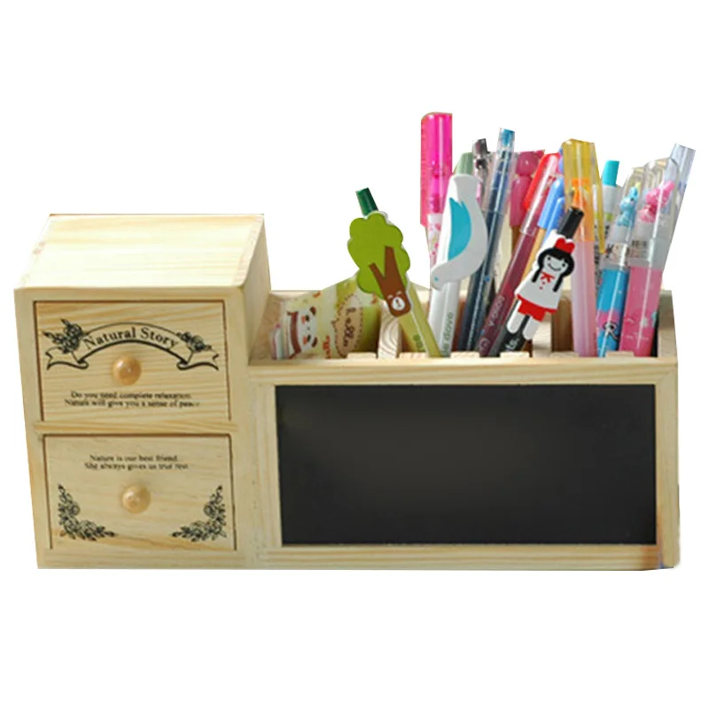 Деревянный держатель для ручек с черной доской милый Настольный карандашей