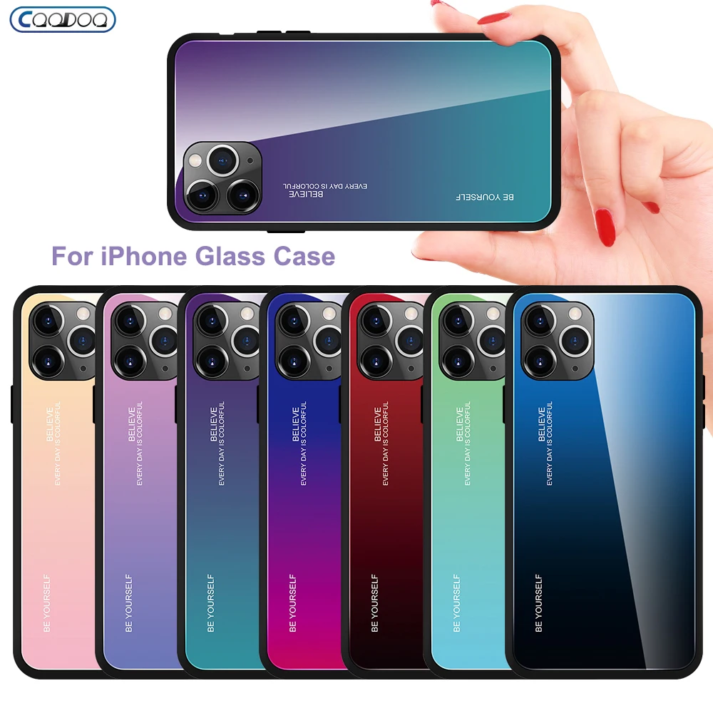 Градиентный чехол из закаленного стекла для iPhone 11 Pro Max Роскошный телефона 6 6S 7 8 Plus