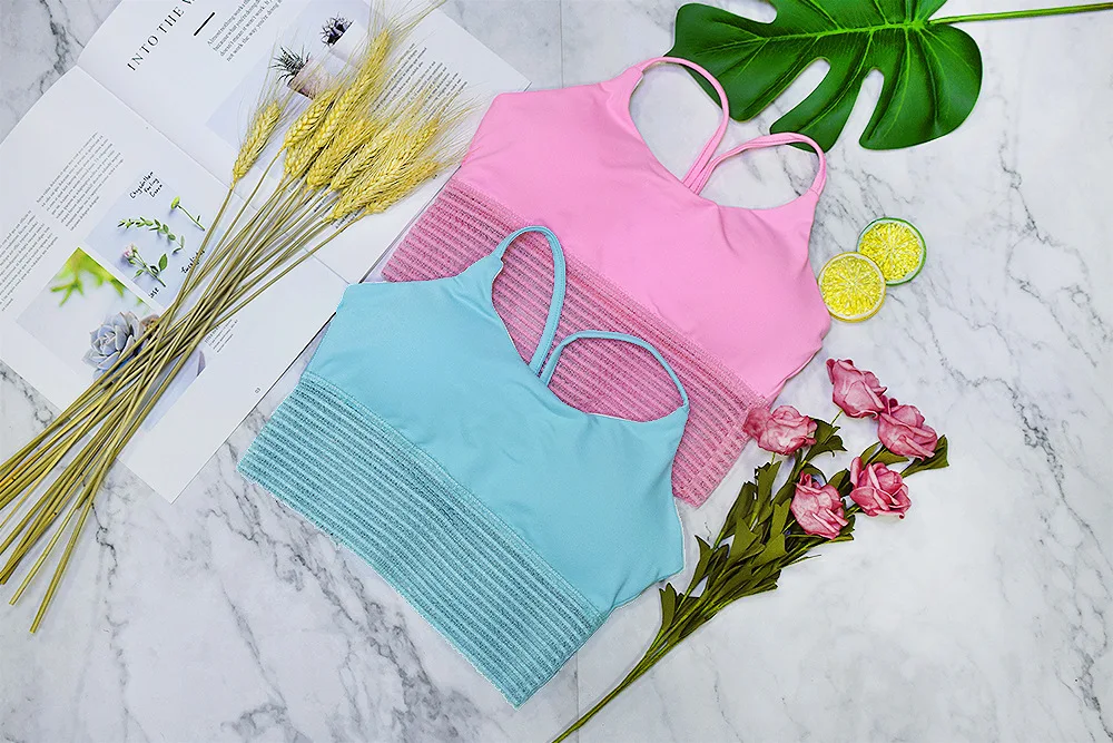 Imlario New Sports Bra Lake Blue Exercise Yoga Tank Racerback Medium Support Workout Tops Absorb Sweat Women Active Sportswear