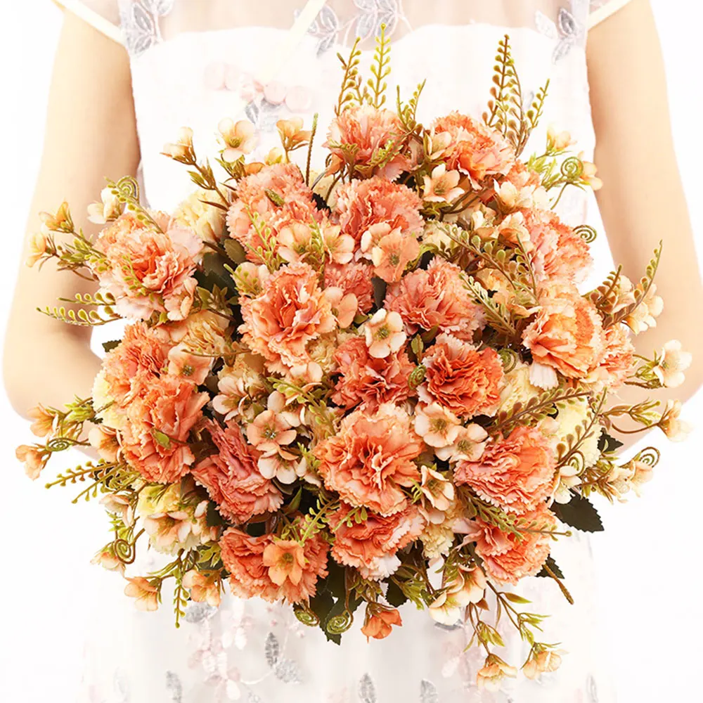 Искусственные цветы гвоздики шелковые лепестки для свадеб букет 5 ветвей домашний стол центральный