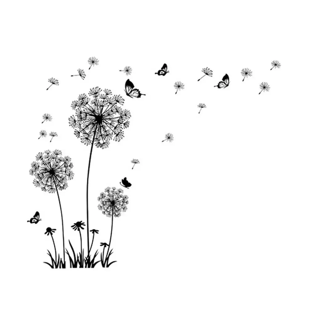 

2021Black Dandelion Wall Sticker butterflies on the wall Living room Bedroom window decoration Mural Art Decals home decor