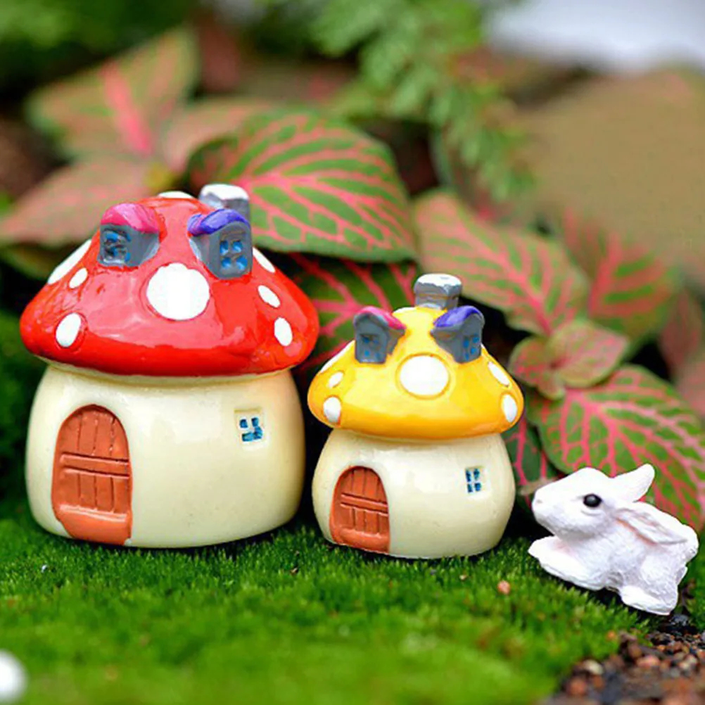 

Cute 3 Sizes DIY Resin Fairy Garden Craft Decoration Miniature Micro Gnome Terrarium Mediterranean House Mushroom Castle Gift
