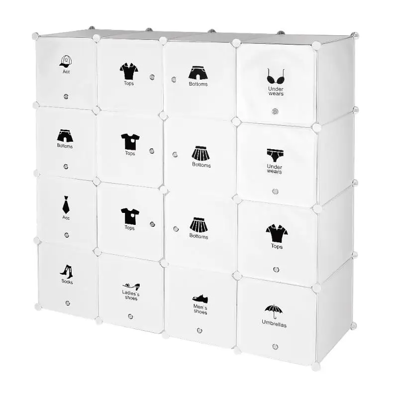 

Storage Box 4 Layers 16 Doors Plastic Wardrobe Assembly Locker Clothes Cabinet Wardrobe Closets Bedroom Plastic Modern Fold HWC