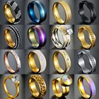 Кольцо из нержавеющей стали для мужчин и женщин, кольцо на палец в стиле панк-рок, с кристаллами под золото, 30 видов