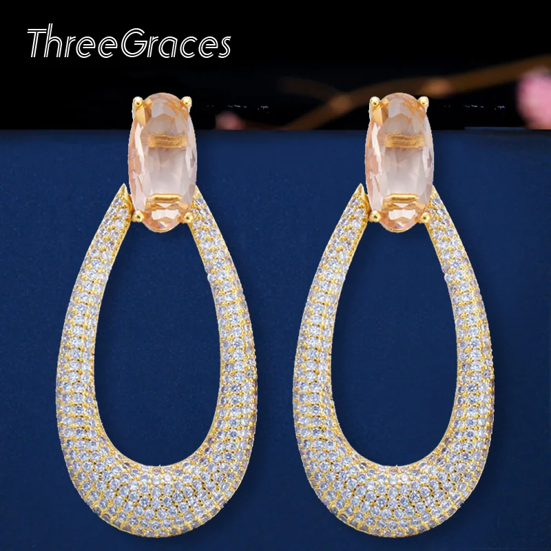 Женские Длинные круглые серьги-подвески с фианитами цвета шампанского |