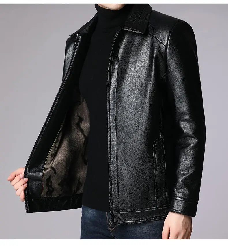 Осенне-зимняя мужская куртка а обязуется отцом из кожи для мужчин среднего