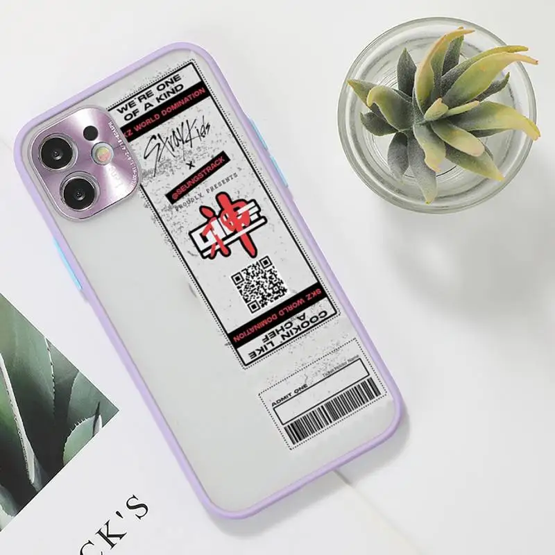 

Luxury Stray Kids Air tickets Design Phone Case For iPhone 12 11 Mini Pro XR XS Max 7 8 Plus X Matte transparent Purple Cover