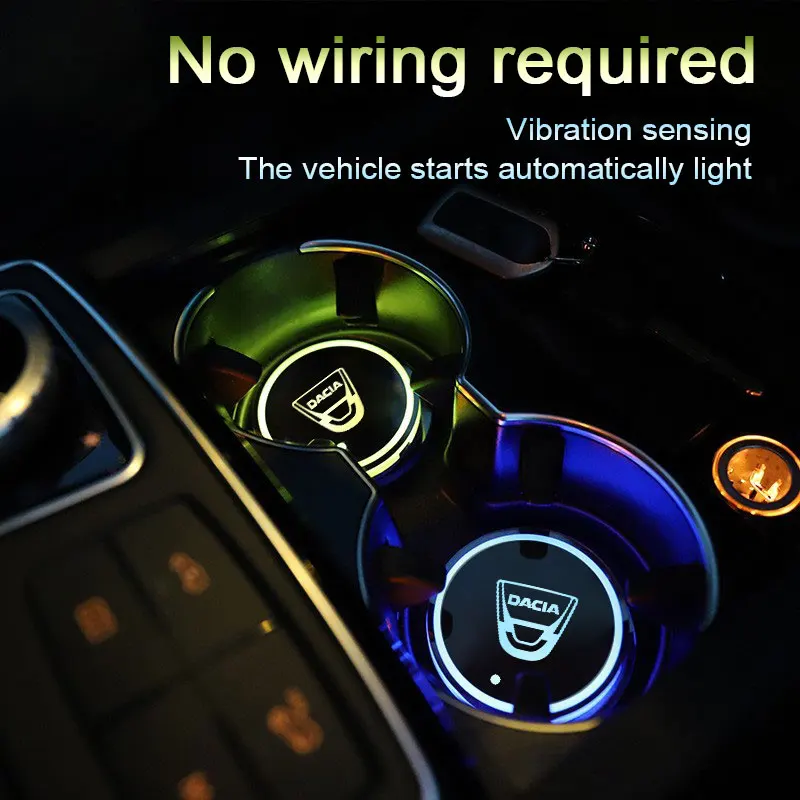 

Luminous Coaster Holder For Dacia Spring Logan Duster Model 7 Colorful USB Car Logo Led Atmosphere Light Cup Auto Accessories