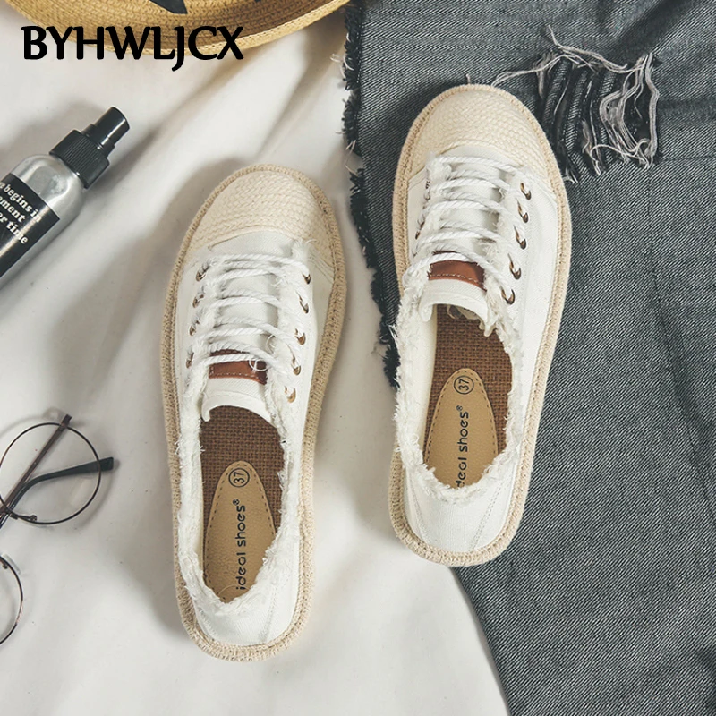 Женские парусиновые туфли дышащие студенческие в рыбацком стиле на шнуровке