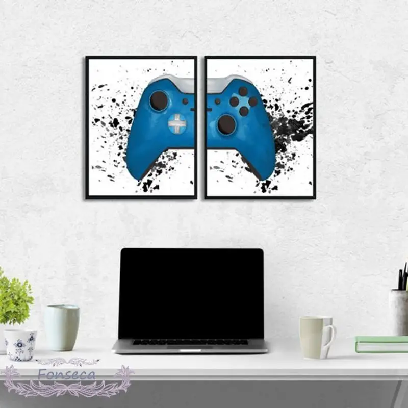 

Blue Gamepad Posters and Prints Gaming Boys Wall Art Canvas Painting Modular Pictures For Gaming Room Decor / Gamer Gift