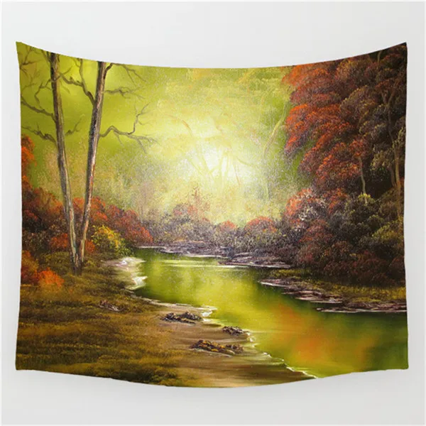 Настенный подвесной гобелен река лес покрывало домашний декоративный коврик для