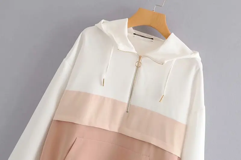 

Spring Autumn Women's Fashion Sports Color Matching Hooded Coats Jacket Elastic Waist Casual Pants Suits