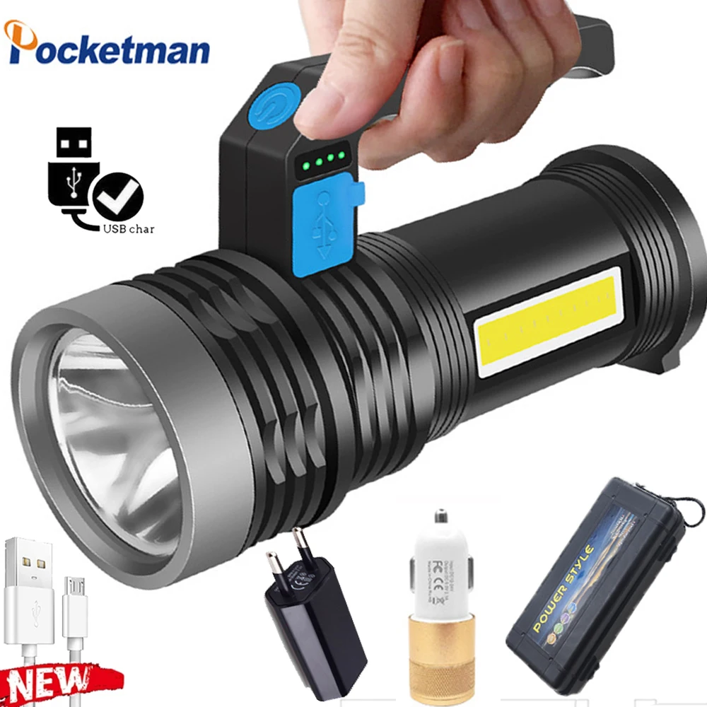 

Powerful LED Flashlight Long Shot Use USB Rechargeable 4 Modes Camping Lantern Waterproof Searchlight Spotlight LED Floodlight