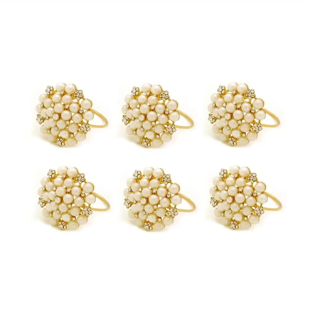 6 pieces TAI Top 6 шт. салфетки кольца из бисера перламутровая салфетка держатель для свадьбы рождественской вечеринки декор для обеденного стола Стразы с пряжкой - Цвет: 6 pieces