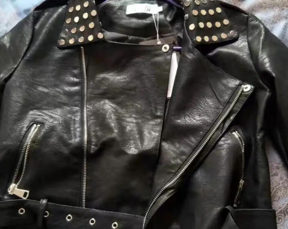 

Leather Coat 2019 Women New Autumn Short Rivet Slim Pu Leather Jacket Ladies Long Sleeve Lapel Black Leather Jackets a1255