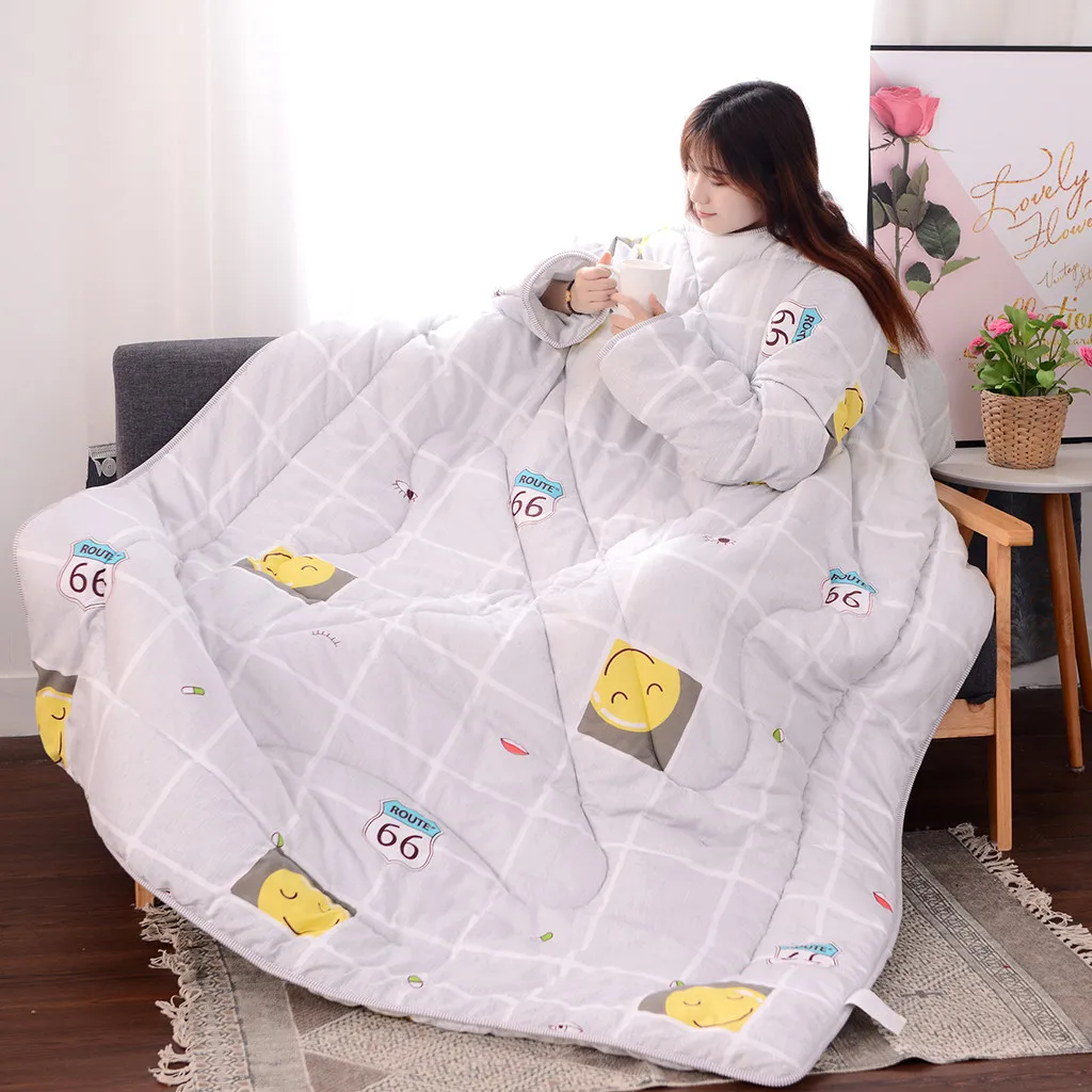2019 Winter Lazy Quilt With Sleeves Warm Thickened Washed Blanket | Дом и сад