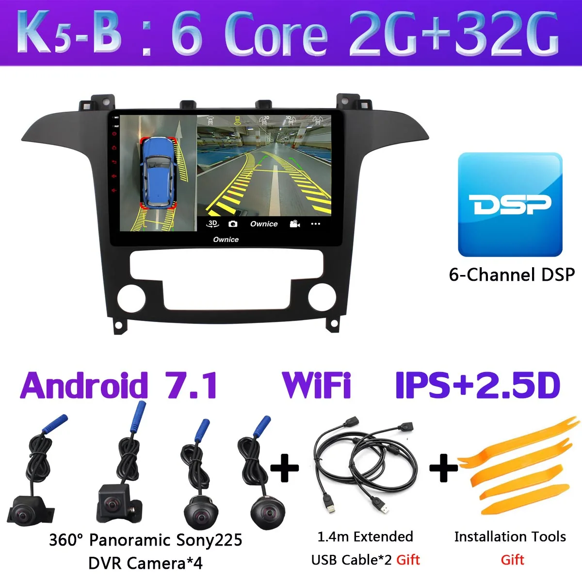 360 ° панорамная 4 × камера 4G LTE 4G+ 64G Android 9,0 Автомобильная Мультимедийная радио для Ford S-Max S Max 2007 2008 gps навигация DSP CarPlay - Цвет: K5-B