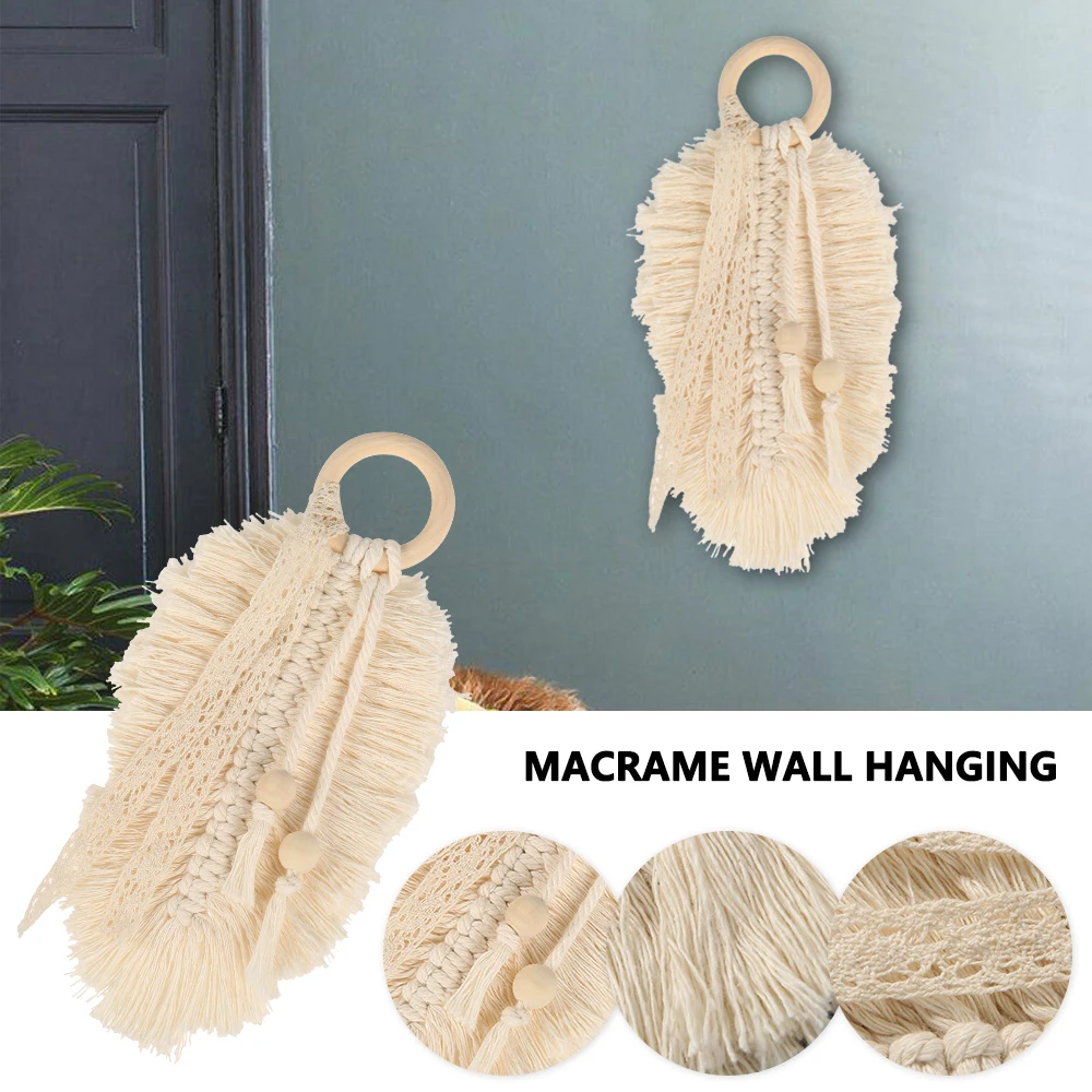 1 Pcs Mini Macrame Wall Hanging Leaf Home Decor Feathered Charm Car Boho Hand-woven Tapestry Decoration | Дом и сад
