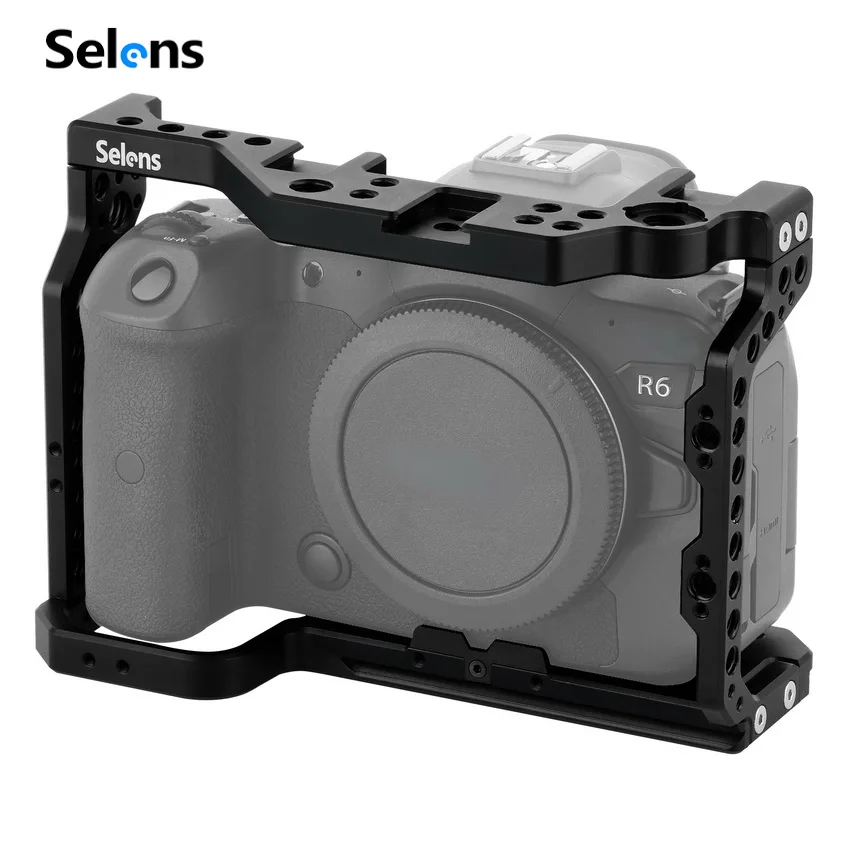 Selens DSLR R5 R6 Camera Cage For Canon EOS R5 R6 With Cold Shoe & 3/8" 1/4" Threaded Holes Camera Rig Video Rig