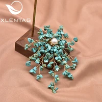 xlentag natural turquoise leaf brooch specially handmade for female couples engagement gifts luxurious fine jewelry go0381