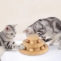 wood toy wood tree games for cat cat accessories double layer rotating track ball cat intellectual track tower funny plate