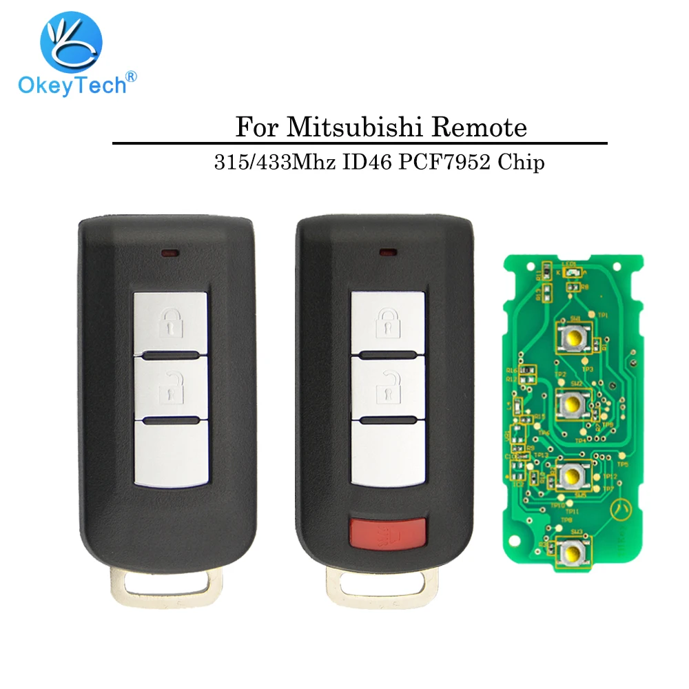 OkeyTech для Mitsubishi Outlander Smart Remote Key 315/433 МГц ID46 PCF7952 чип с аварийным пустым лезвием 2 + 1 3