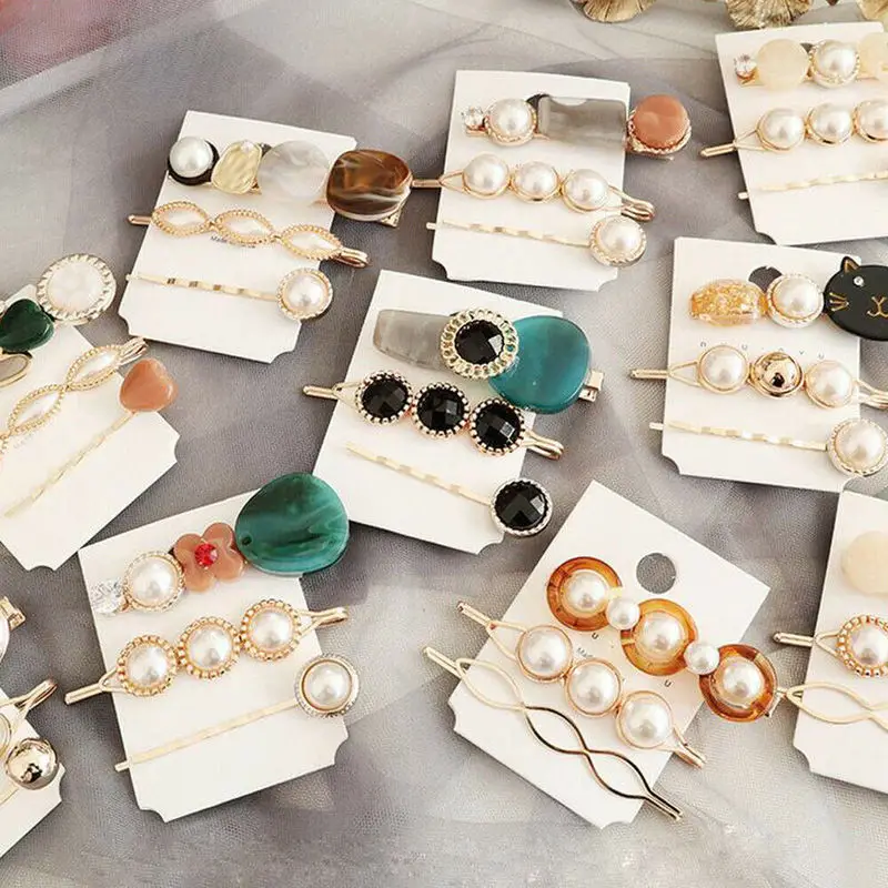 Модные жемчужные заколки для волос Ins набор женщин заколка пряжка золотые