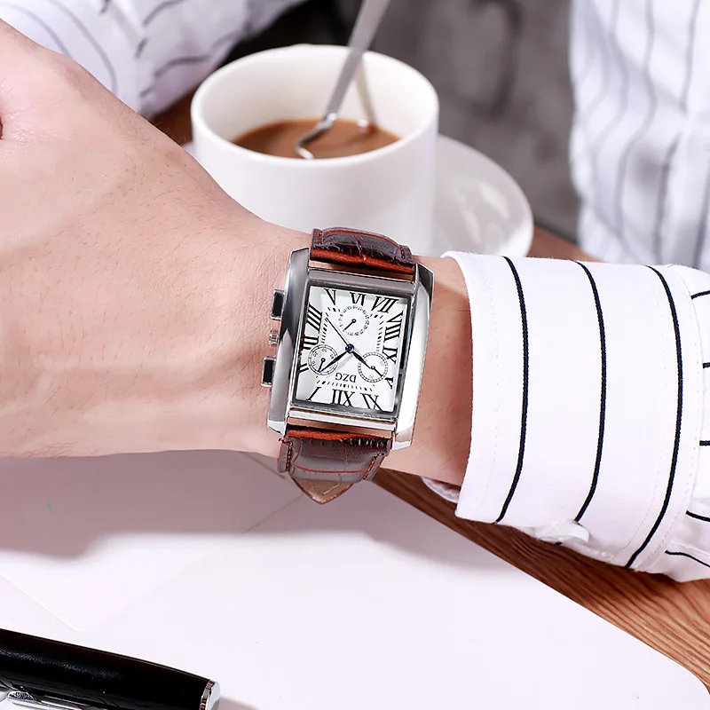 Часы наручные мужские с квадратным циферблатом брендовые кварцевые люксовые