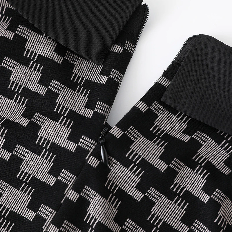 

plus size plaid dresses for women 2020 4xl 5xl 6xl Winter long sleeve Peter pan Collar oversized black zipper korean midi dress