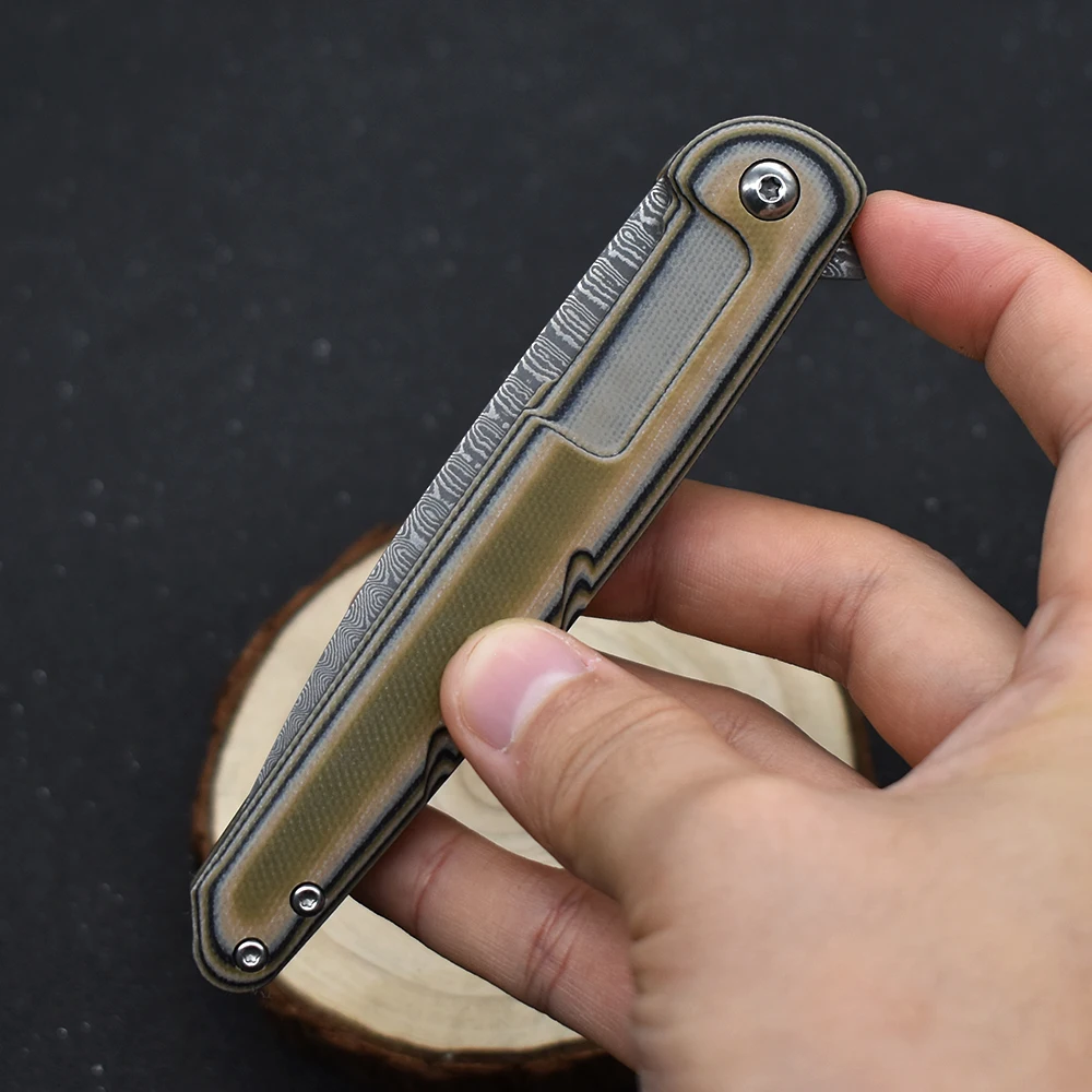 Дамасский стальной нож маленький клипсовый резец для выживания на природе