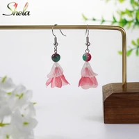 small natural stone pink purple red flower drop earrings for women bohemian boho korean fashion jewelry pendientes wholesale