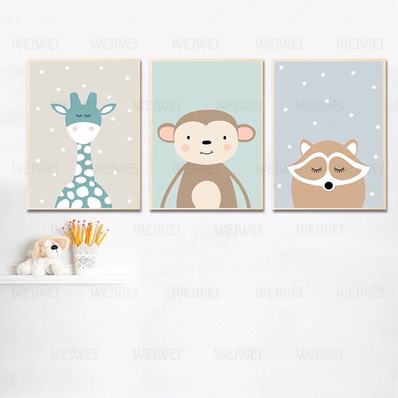 Cute Cartoon Baby Animal Penguin Monkey Nursery Poster Canvas Art Print Wall Painting Nordic Kids Child Room Decoration Picture | Дом и сад