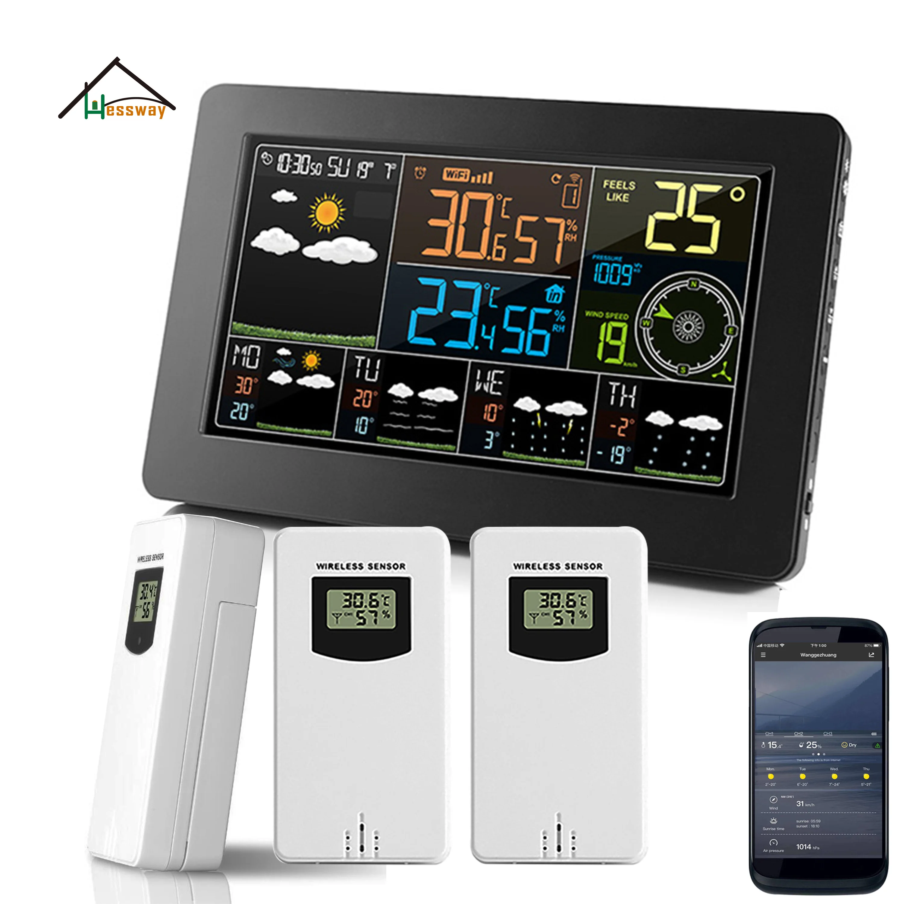 433mhz Wireless Weather Station 1/2/3 Channels WI-FI for Door and Outdoor Thermometer Hygrometer with Alarm Clock