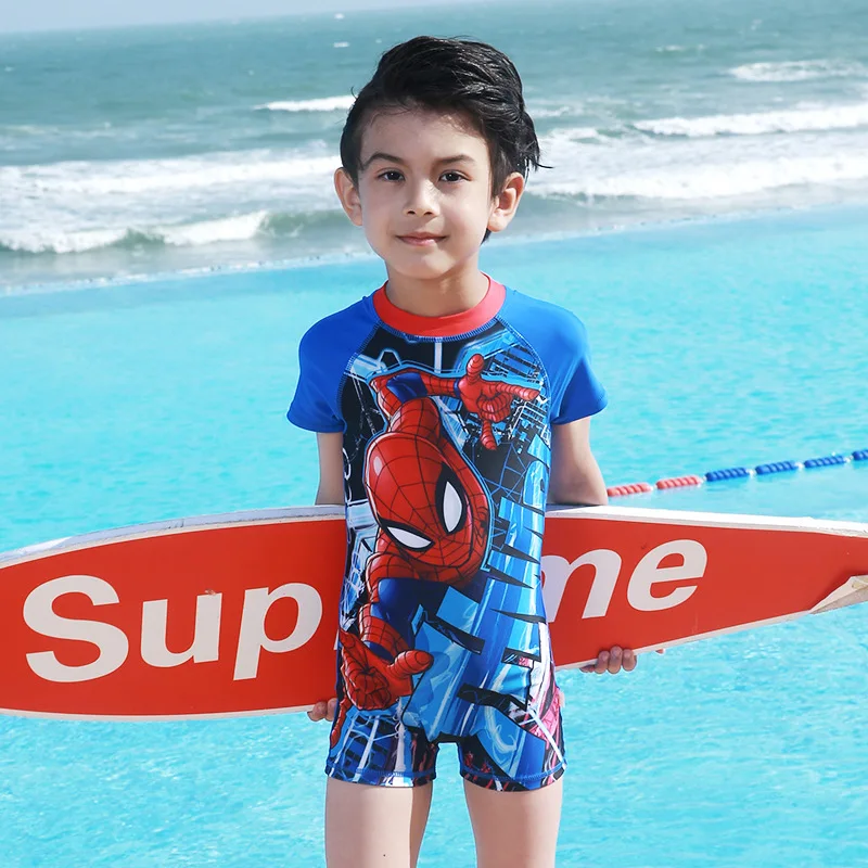 

New Children Swimwear Cartoon Frozen Anna Elsa Spiderman Boy Girl Beachwear Surfing Swimsuit Bathing Hat Suit Wetsuit Sunscreen