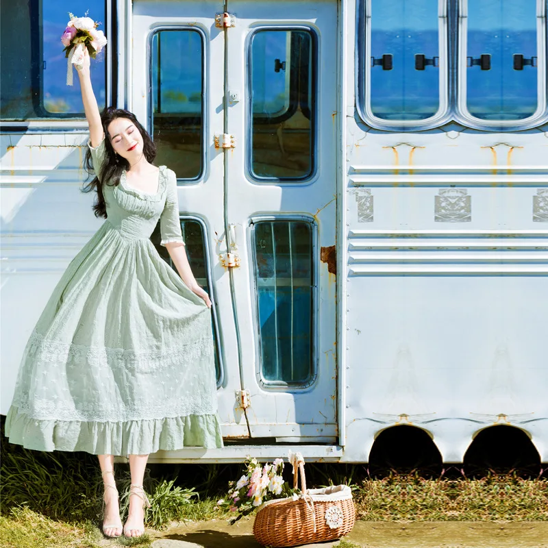 Женская ночная одежда Ретро стиль женская квадратный воротник высокая талия