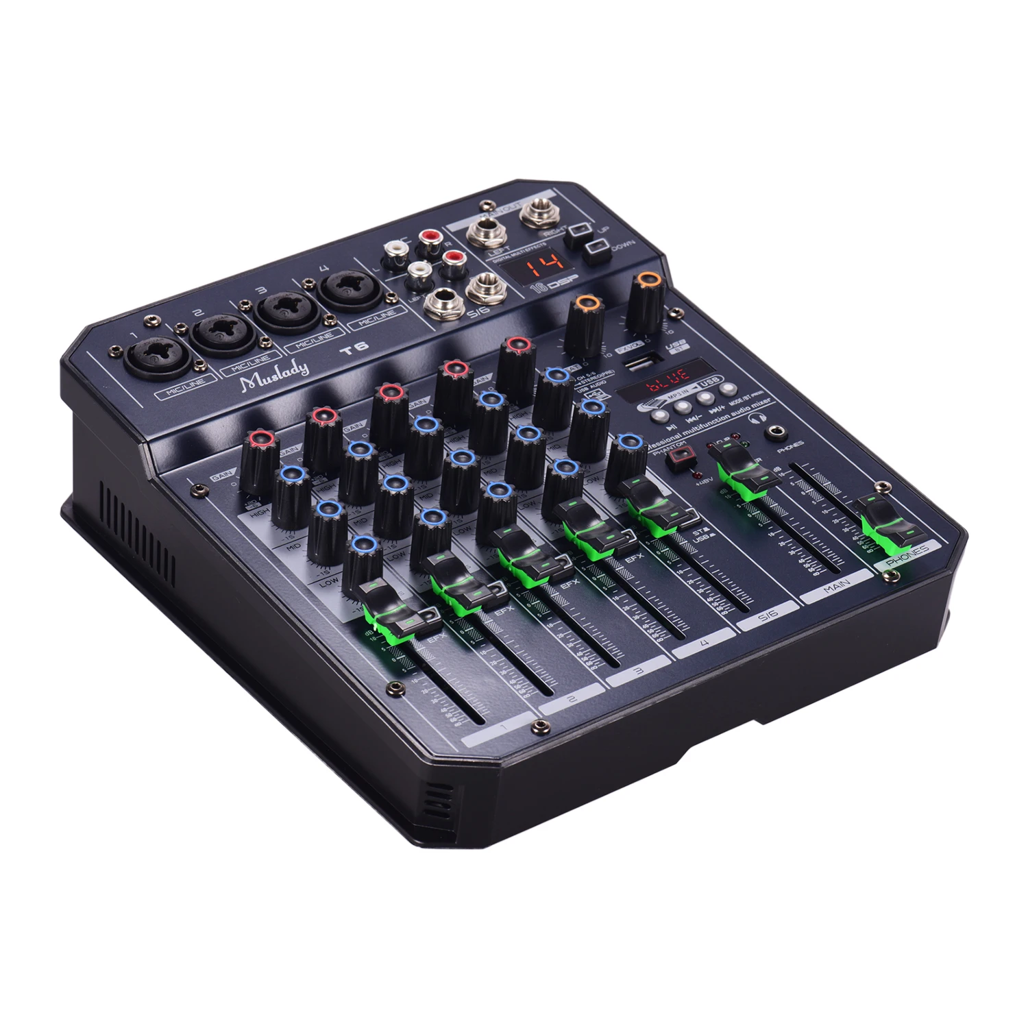 Muslady T6 Портативный 6-канальный звуковая карта микшерный пульт звукомикшер