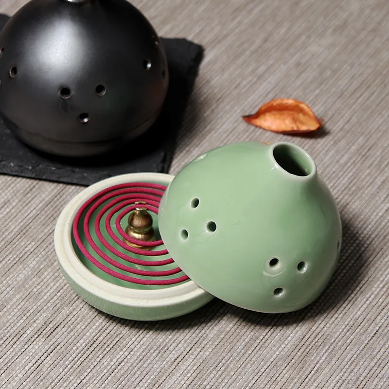 Зеленый фарфор керамический спиральный ладан горелка Китайский античный полый