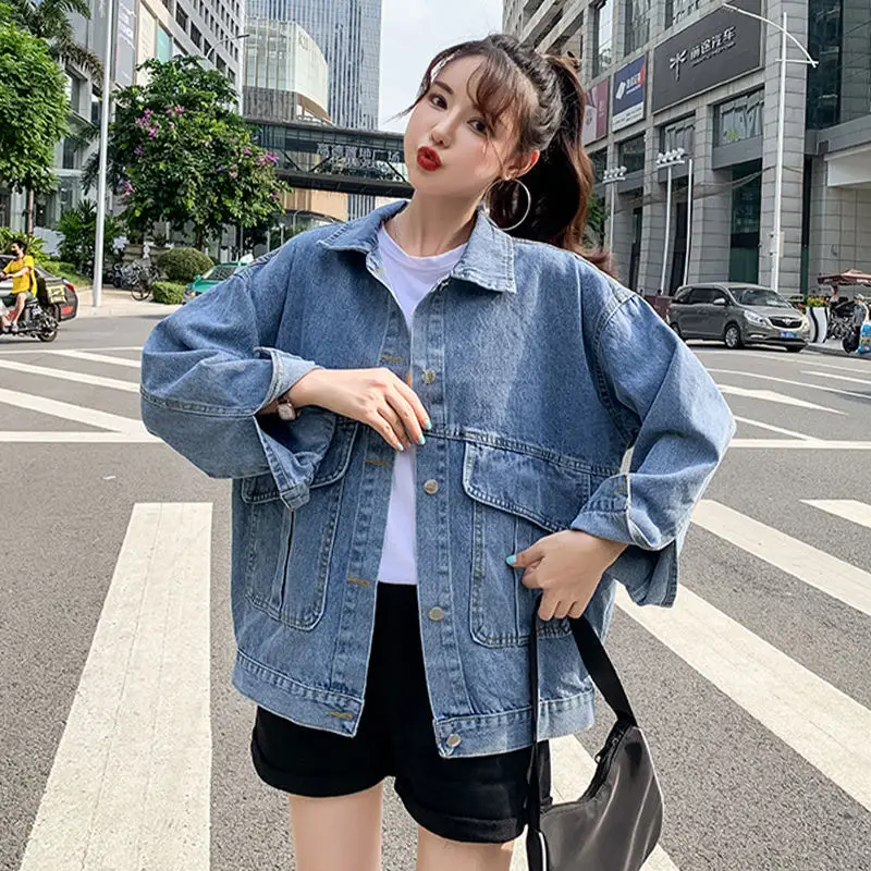 

Autumn Winter Woman Jean Jacket Oversized Jeans Coat Female Fall New Solid Casual Full Sleeve Vintage Outerwear Streetwear A04