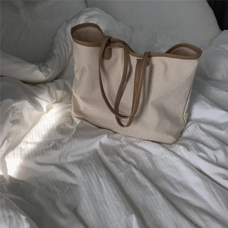 

Shopping Bags Women Canvas Simple All-match Fashion Harajuku Reusable Eco Large-capacity Korean Casual Grocery Package Totes Bag